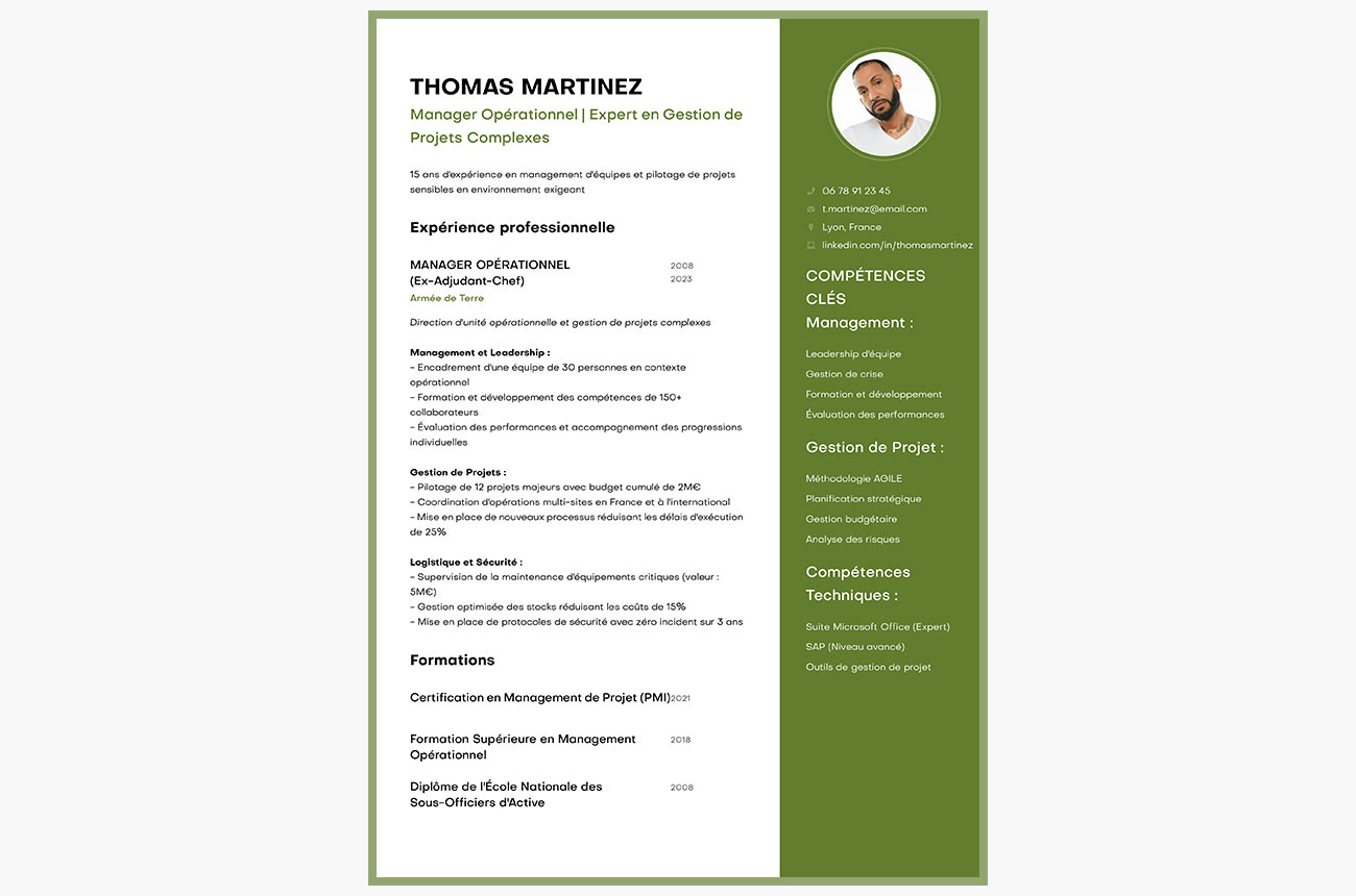 cv ancien militaire